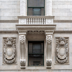 Obraz premium Ornate architectural details on a renovated historic building facade, Boston, Massachusetts, USA