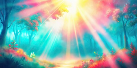 Forest scenery with soft light streaming through