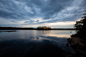 Sunset over a lake in a Provincial Park in Ontario, Canada.