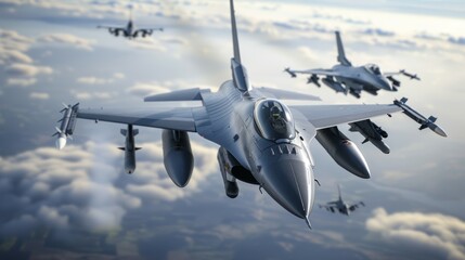 A jet is flying through the sky with other jets behind it