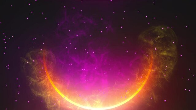 Neon semicircle of yellow light in space. Fantasy Theme
