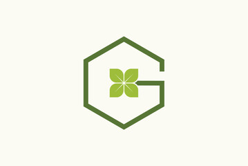 Letter g green hexagon real estate nature  logo design business name ideas vector image editable 