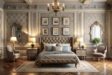 3D wallpaper for home interior classic decorations background bedroom interior illustration