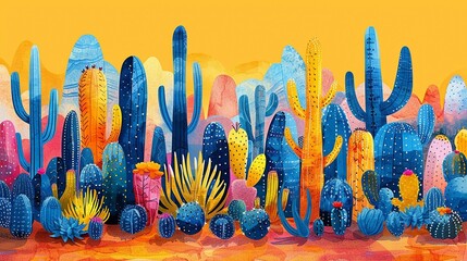 Brightly colored cacti add a touch of desert beauty with their vibrant hues and unique shapes perfect for southwestern-themed backgrounds and illustrations Background Illustration, Bright color