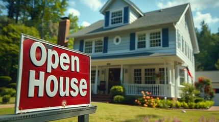 A red sign that says Open House on it