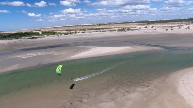 Aerial view of kitesurfing in Tatajuba Beach - Jijoca de Jericoacoara, Cear&aacute;, Brazil