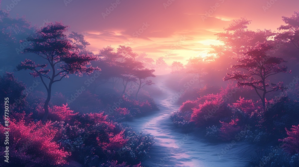 Wall mural pastel forest paths meander through serene and tranquil forests with soft hues creating a calming an