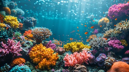 Fototapeta premium Colorful underwater corals showcase the stunning beauty of underwater ecosystems with vibrant corals and marine life perfect for aquatic-themed backgrounds Background Illustration, Bright color