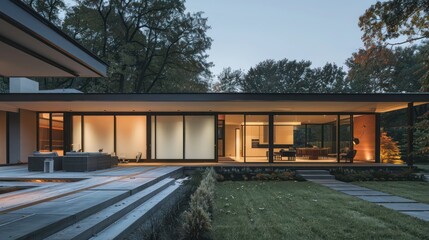 Fototapeta premium minimalist suburban home with a focus on privacy, featuring frosted glass windows and a secluded backyard