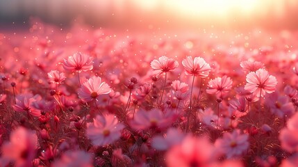 Blooming flower fields create a breathtaking and colorful display with vast expanses of vibrant blooms ideal for backgrounds and nature-inspired designs Background Illustration, Bright color tones, ,