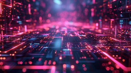 Obraz premium Electric Framework Neon Circuits in Technogrids