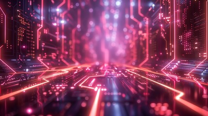 Fototapeta premium Neon Lattices Glowing Technological Circuits