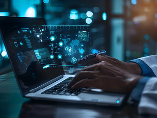 Advanced Medical Technology, Disease and clinical analysis, Medical science and biotechnology, Healthcare and medical doctor working, Virtual research of patient report, Advance research