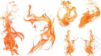 set of flames on white background, png