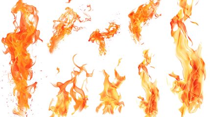 set of flames on white background, png