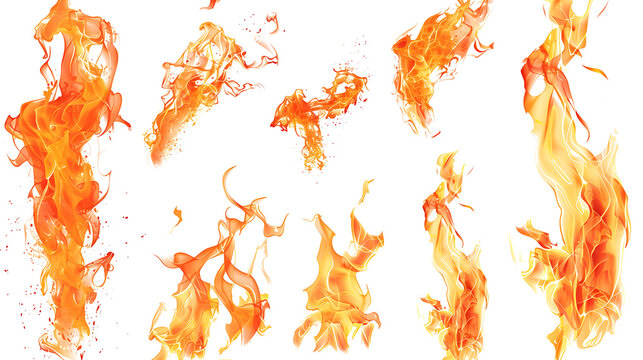 set of flames on white background, png