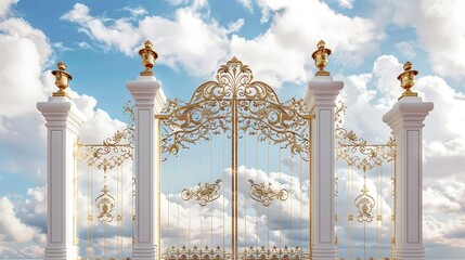 The Pearly Gates with clouds.