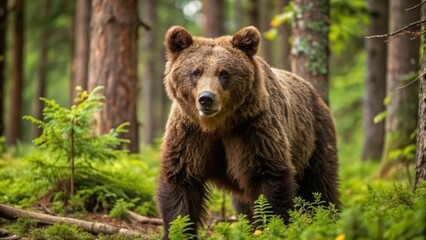 European brown bear in forest at summer