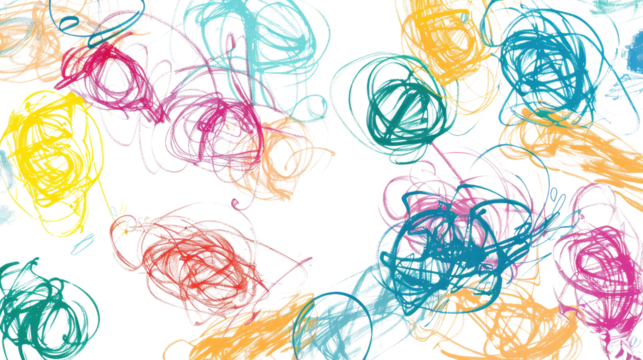 Hand drawn colorful scribble wax on a transparent background