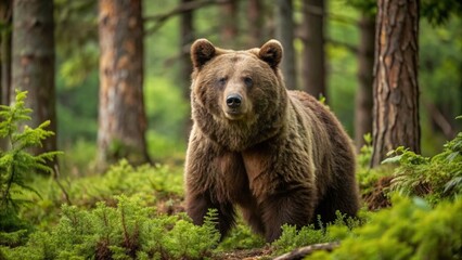 European brown bear in forest at summer