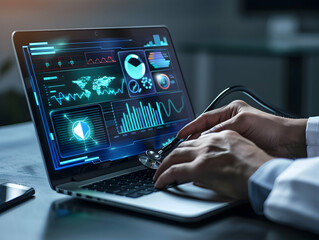 Advanced Medical Technology, Disease and clinical analysis, Medical science and biotechnology, Healthcare and medical doctor working, Virtual research of patient report, Advance research