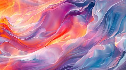 A colorful, abstract painting of a flowing, colorful fabric. The painting is full of vibrant colors and has a dreamy, ethereal quality