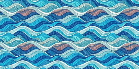 Vibrant diagonal waves pattern fills the background with hand-drawn rough texture, creating a dynamic and energetic vector wallpaper in shades of blue and white.