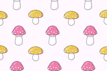 Seamless pattern of fly agarics. Autumn print. Forest mushrooms. Vector illustration