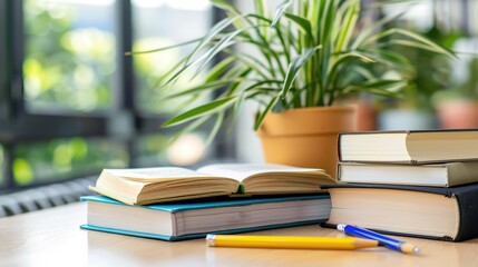 School Books on Desk