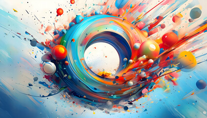 Obraz premium Circle splashing point, a fast motion blurred abstract silver background on digital art concept, Generative AI.