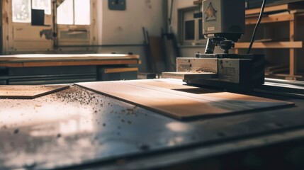 Woodworking Machine Cutting Wood in Industrial Workshop