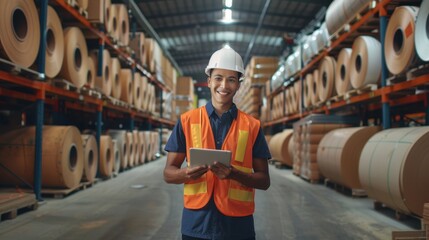 Fototapeta premium The warehouse worker with tablet