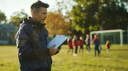 The coach during soccer practice