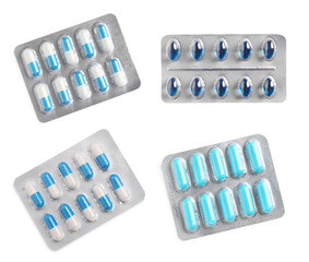 Set of different antibiotics in blisters isolated on white