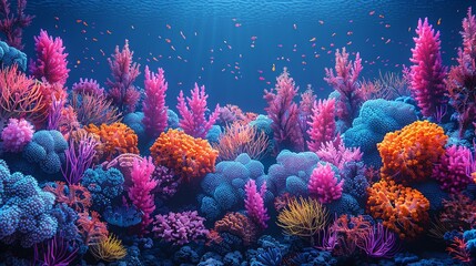 Obraz premium Brightly colored corals showcase the stunning beauty of underwater ecosystems with vibrant hues perfect for aquatic-themed backgrounds Background Illustration, Bright color tones, , Minimalism,