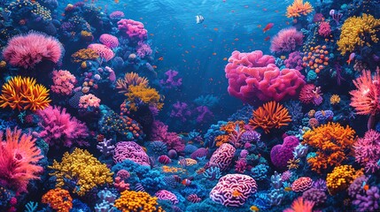 Brightly colored corals showcase the stunning beauty of underwater ecosystems with vibrant hues perfect for aquatic-themed backgrounds Background Illustration, Bright color tones, , Minimalism,