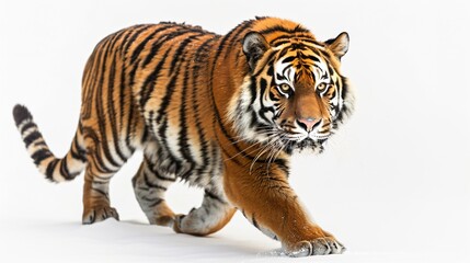 Naklejka premium Majestic Tiger Prowling in Studio Light on White Background