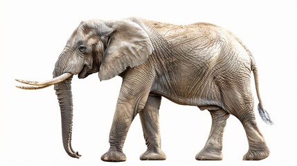 Obraz premium Majestic Elephant with Raised Trunk in Minimalist Studio Isolated on White Background