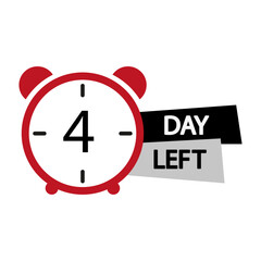 Clock icon. Four days left. Red and black banner. Vector countdown.