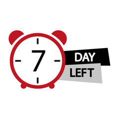 Clock icon. Seven days left. Red and black banner. Vector countdown.