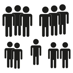 People group icons. Black human figures. Simple vector silhouettes. Crowd concept illustration.