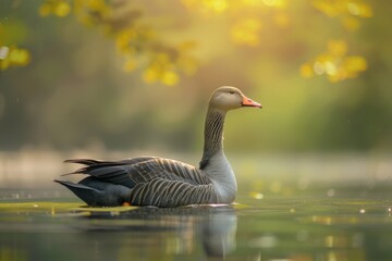 Obraz premium Full body view of Blue Goose swimming in lake natural habitat, full body shot, full body View