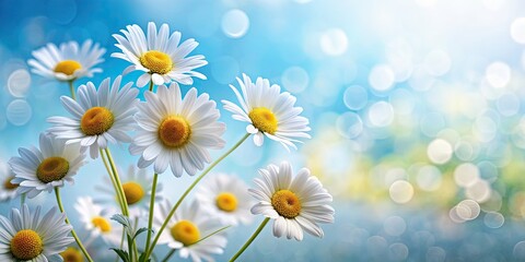 Daisy flowers blooming beautifully against a soft blue background, Daisy, flowers, bloom, blue, background, nature, petals