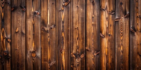 Vertical dark brown wooden wall composed of horizontal planks with visible gaps and slight texture, providing a warm rustic background for creative designs.