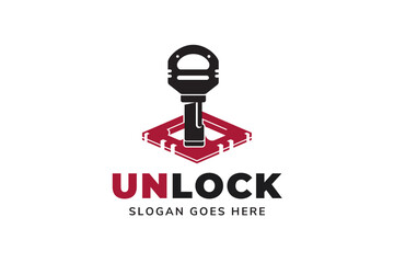 illustration vector graphic logo designs. pictogram logo key icon in square shape with black and red color