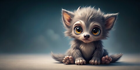 Fototapeta premium Cute little werewolf in a sweet and adorable pose, werewolf, cute, small, sweet, adorable, furry, Halloween