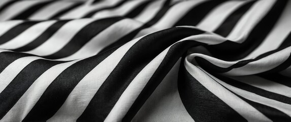 wavy black stripes fabric on plain white background for banner background copy space