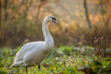 Full body view of Tundra Swan in natural habitat, full body shot, full body View