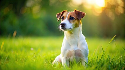 Jack Russell terrier sitting on lush green grass , dog, jack russell, terrier, sitting, grass, outdoor, pet, small, cute