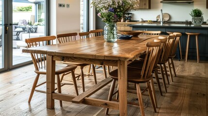 elegant craftsman dining set with a solid oak table and handcrafted wooden chairs